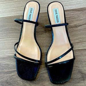 Like NEW Steve Madden Snake Black Heels - Sandals - Sz 10